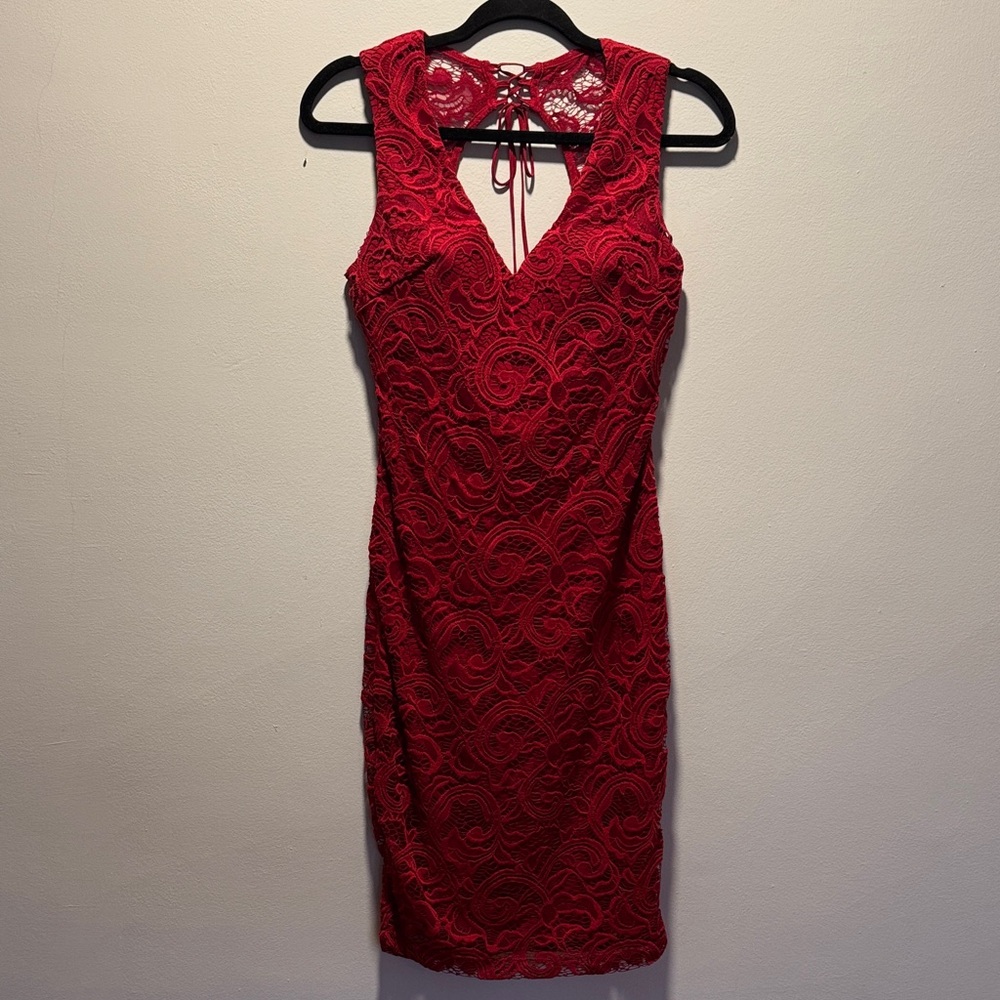 Bisou Bisou Red Lace Mini Dress